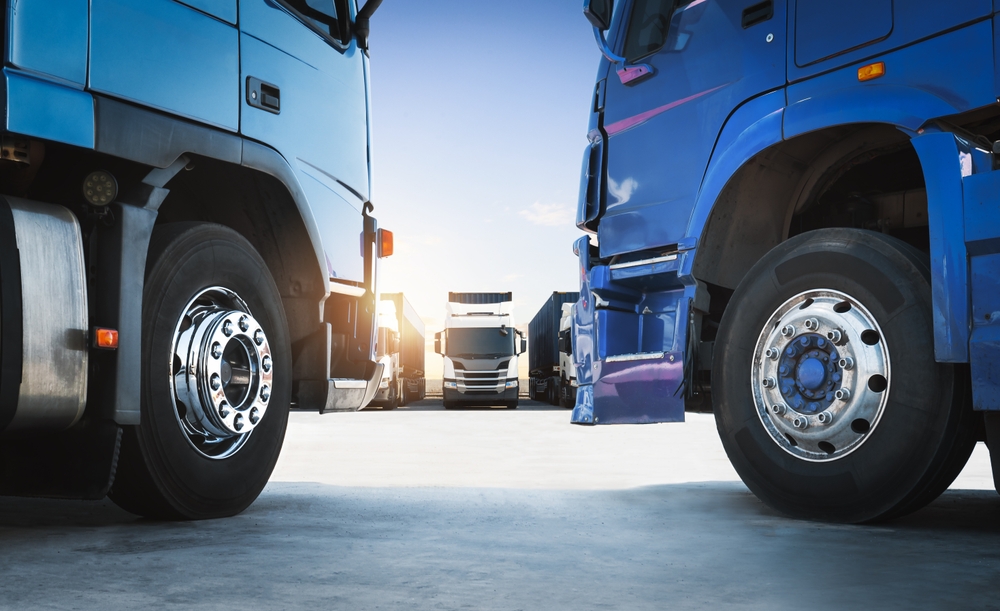 Semi,trucks,parked,on,the,parking,lot.,semi,truck,tractor,