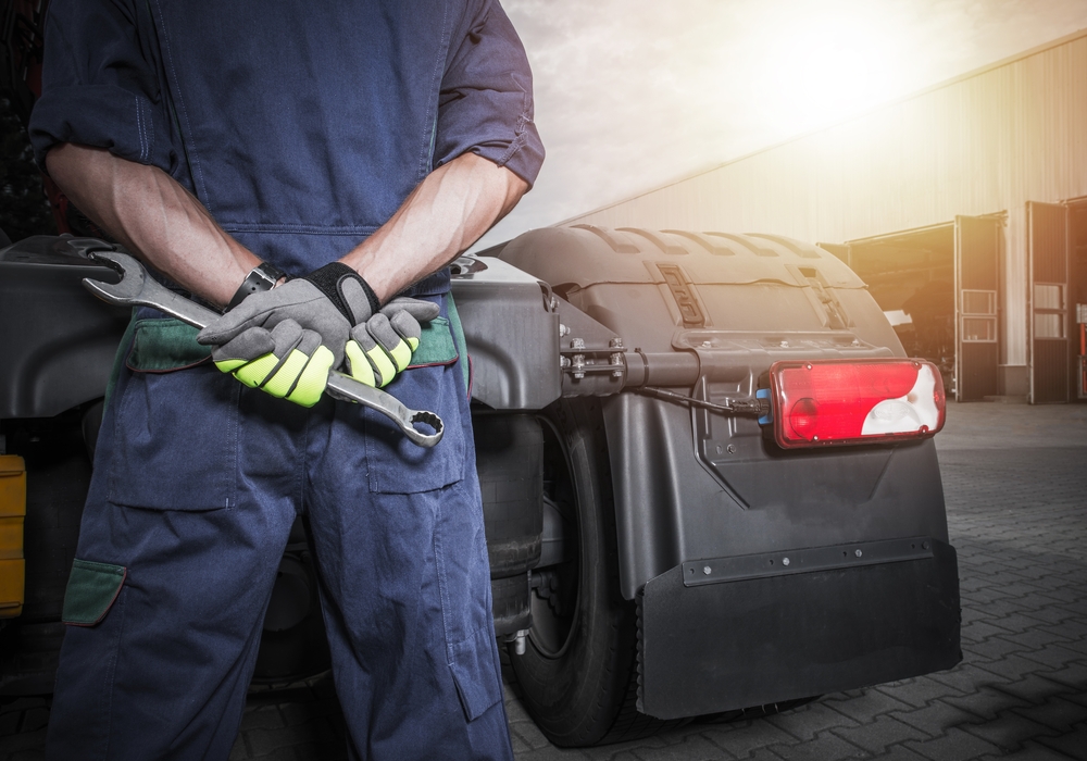 Broken,truck,problem.,semi,trucks,mechanic,with,large,wrench,looking